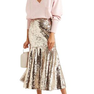 Emilia Wickstead Gold Sequin Midi Skirt Size 8